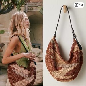 NWT Free People Santorini Straw Tote Bag in Neutral Mix